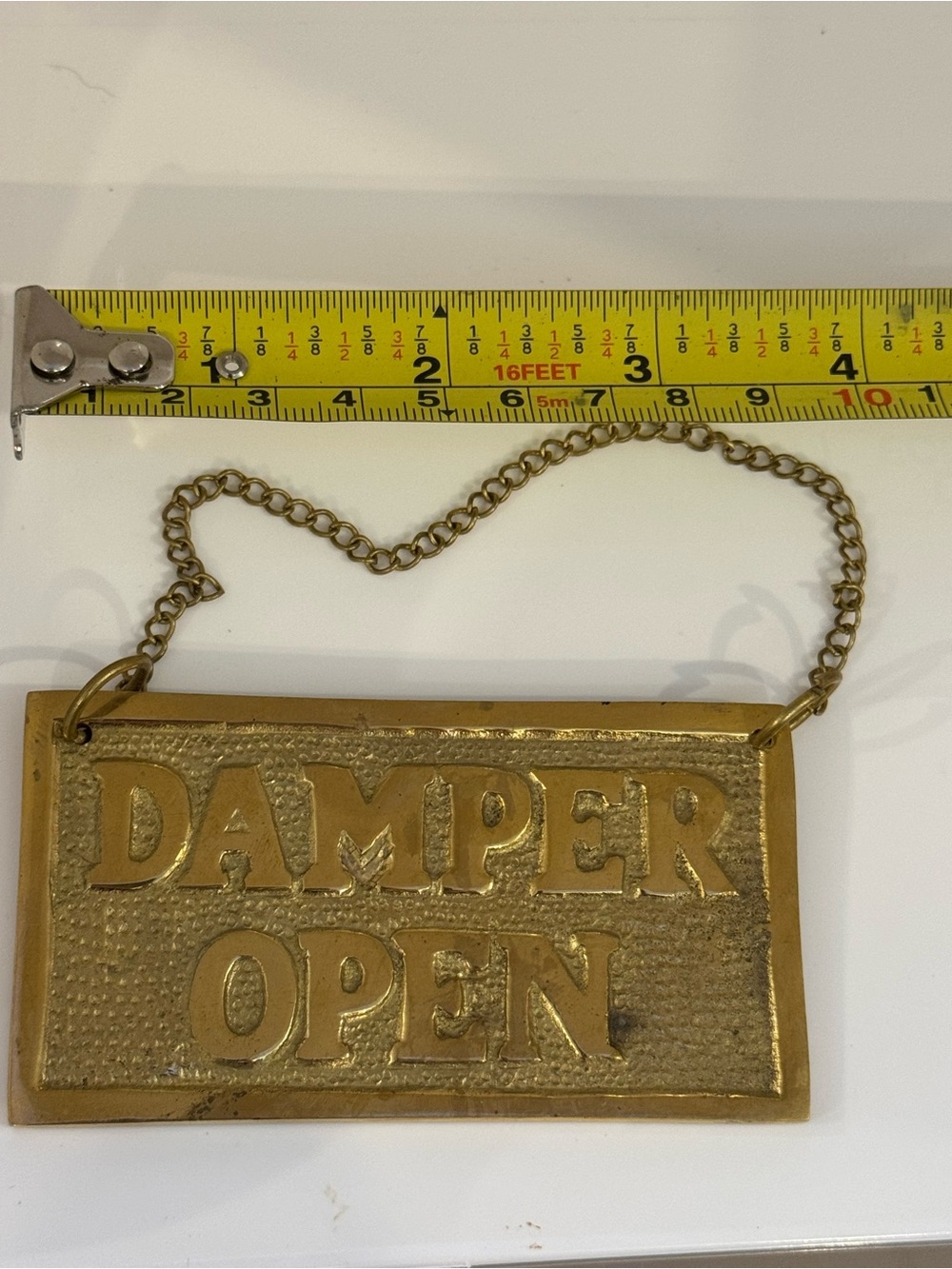 Gold 'DAMPER OPEN’ or ‘CLOSED' solid brass hanging fireplace sign